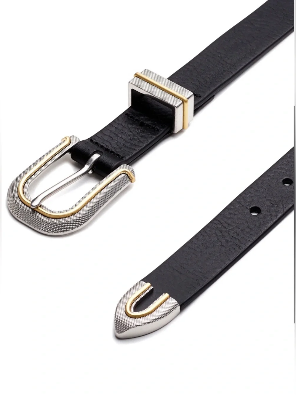 rag & bone Ventura Black Italian Leather Belt Mixed Metal Western Buckle
